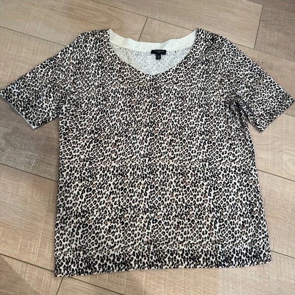 TALBOTS WOMENS SHORT SLEEVE SWEATER MEDIUM PETITE CHEETAH - Picture 1 of 8